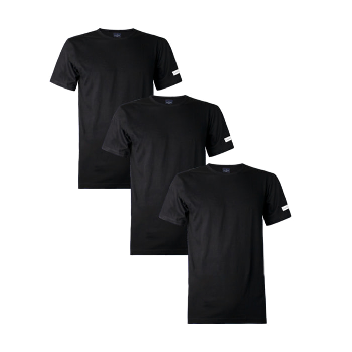 3 T-shirt da Uomo Girocollo in 100% Cotone Navigare, Art. 513 Nero
