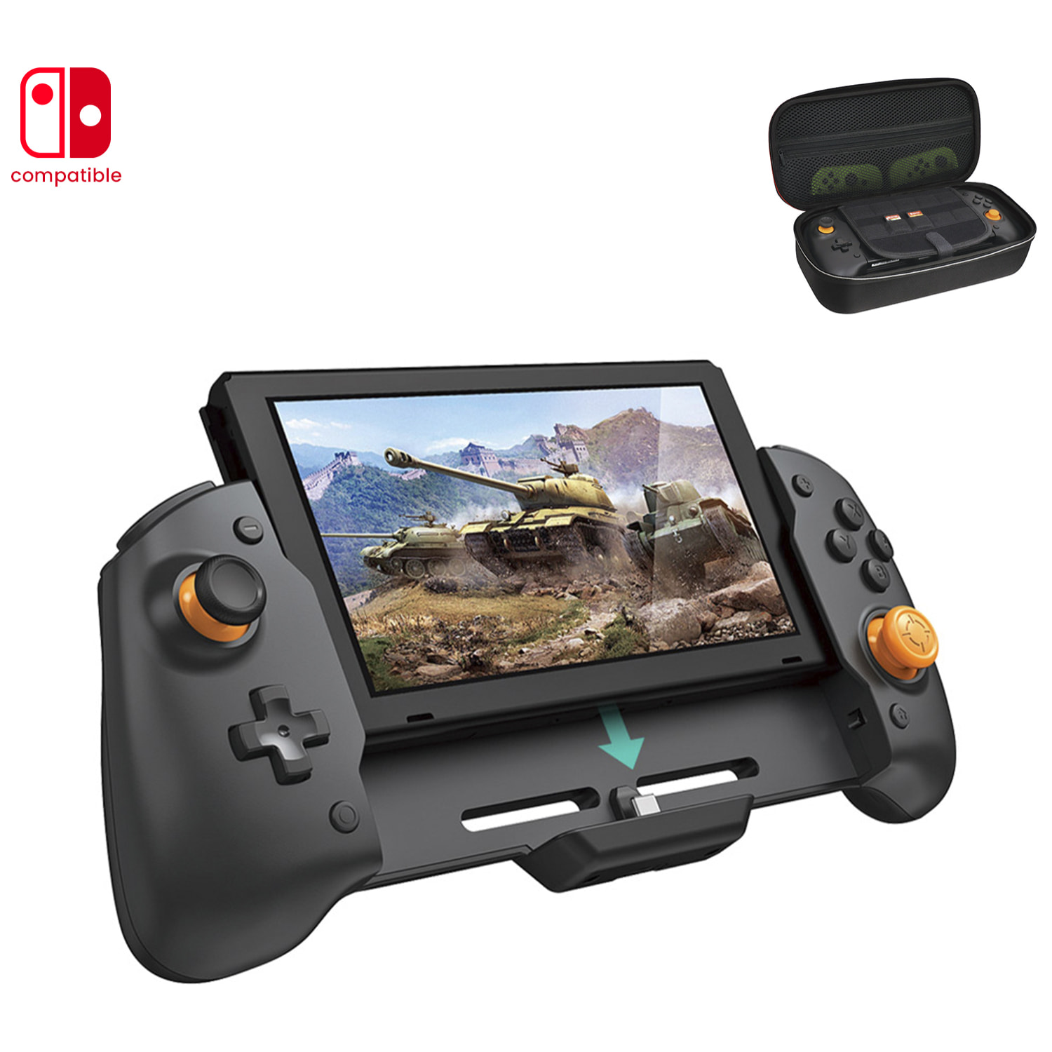 Mando Grip compatible con Nintendo Switch TNS-19252C. Motores de vibración, sensores giroscópicos, alta ergonomía. Incluye funda semirígida.