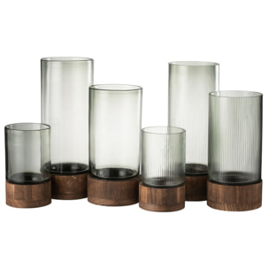 J-Line photophore vase Ray - verre/bois de saule - gris/naturel - extra large - 2 pcs