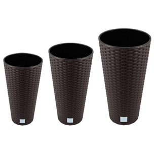 Pack de 3 maceteros altos, blanco, efecto Rattan (8/15,5/27 L)