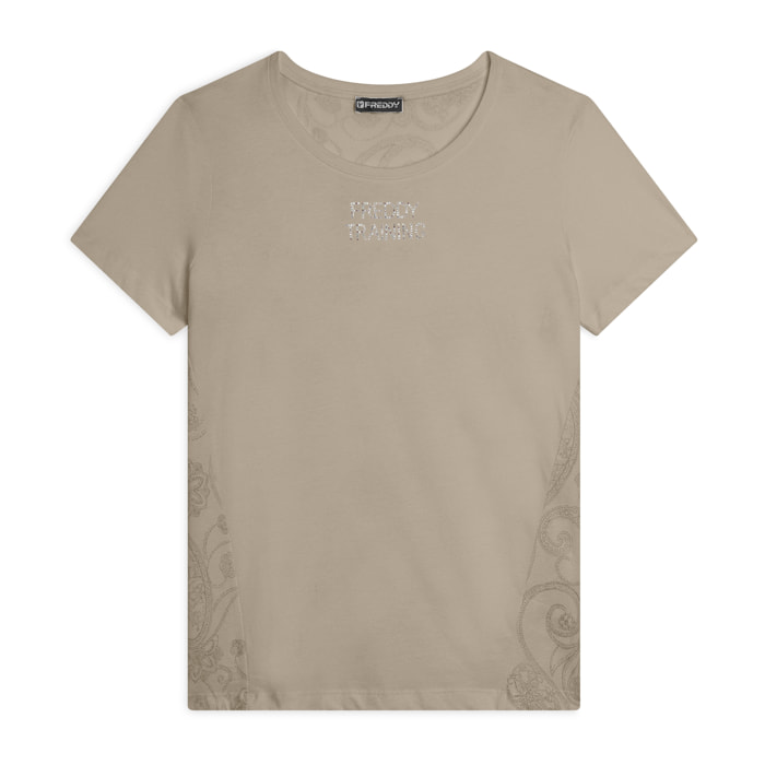 T-shirt donna in jersey con retro fantasia paisley