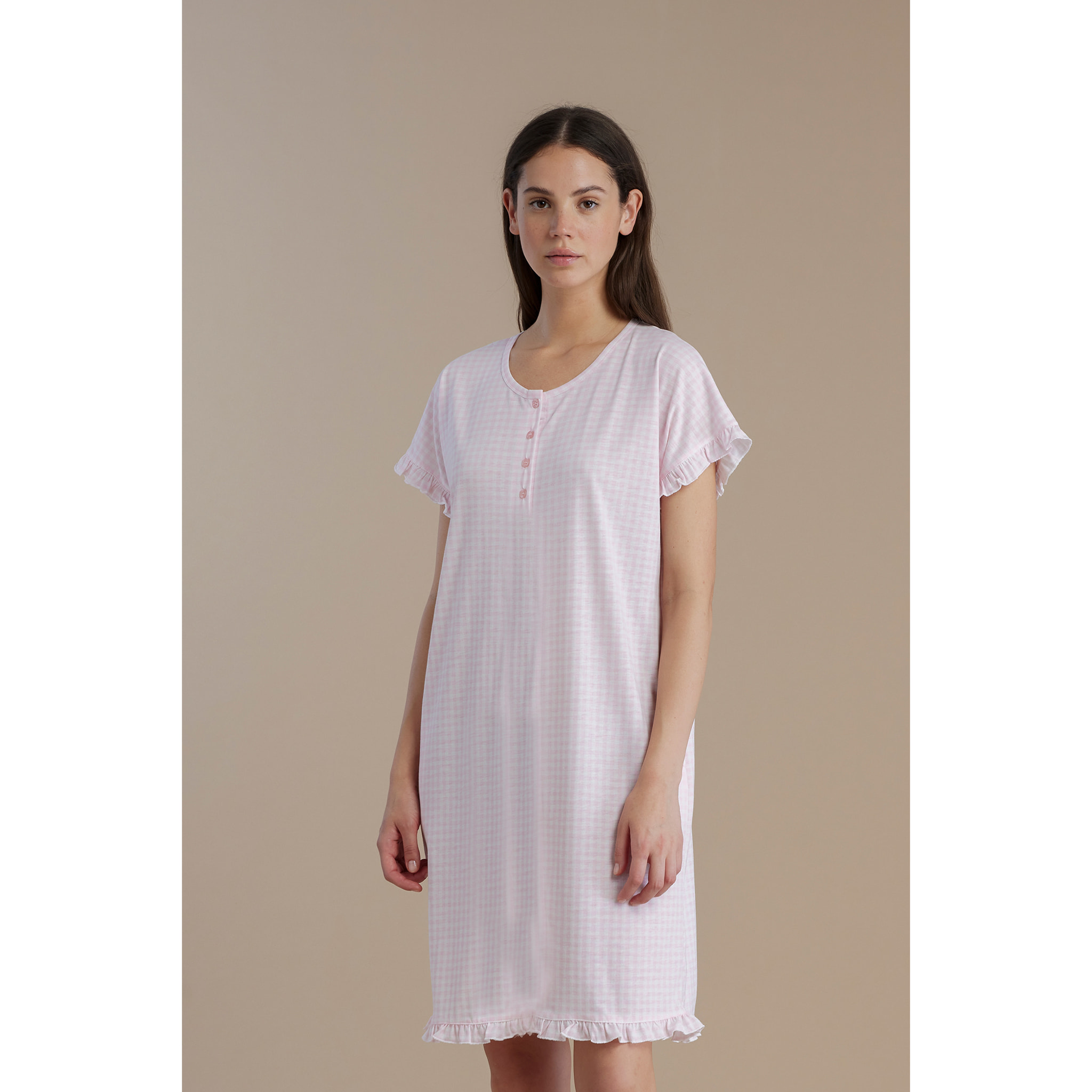 Camicia da notte donna in cotone con manica corta articolo vichy Noidinotte