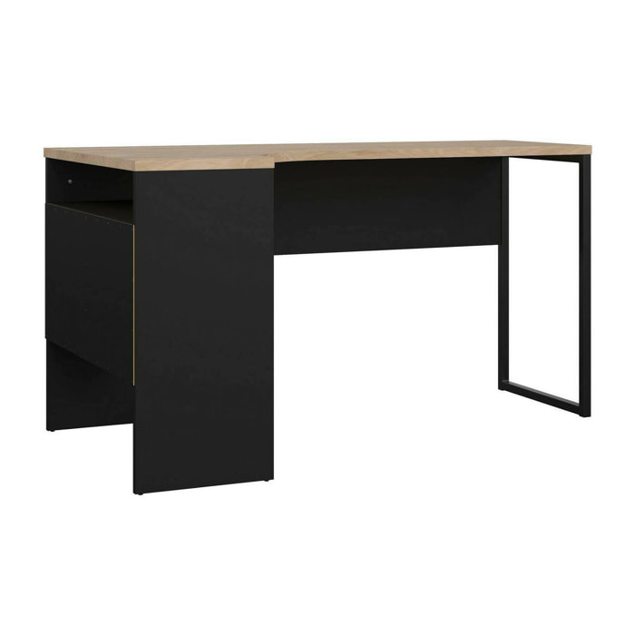 Scrivania Moire, Scrittoio multiuso, Tavolo per ufficio porta PC, Piano di lavoro, 145x81 h77 cm, Nero e Rovere