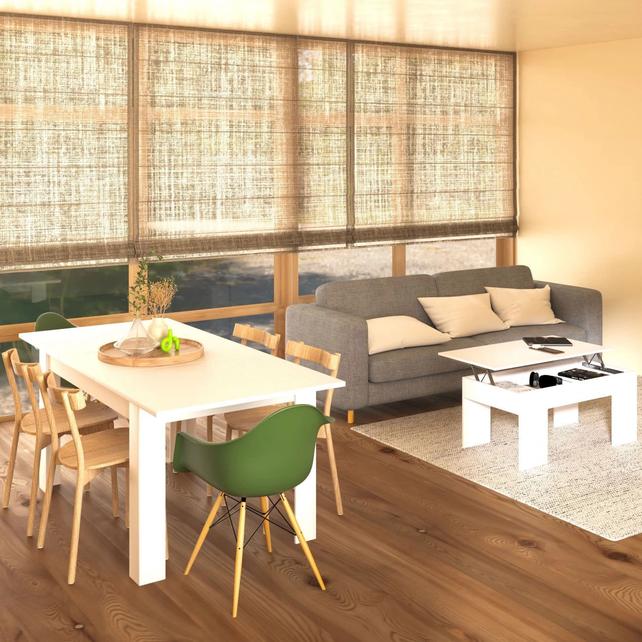 Pack mesa de comedor 123 y mesa de centro Vita Blanco Artik (Blanco Mate)