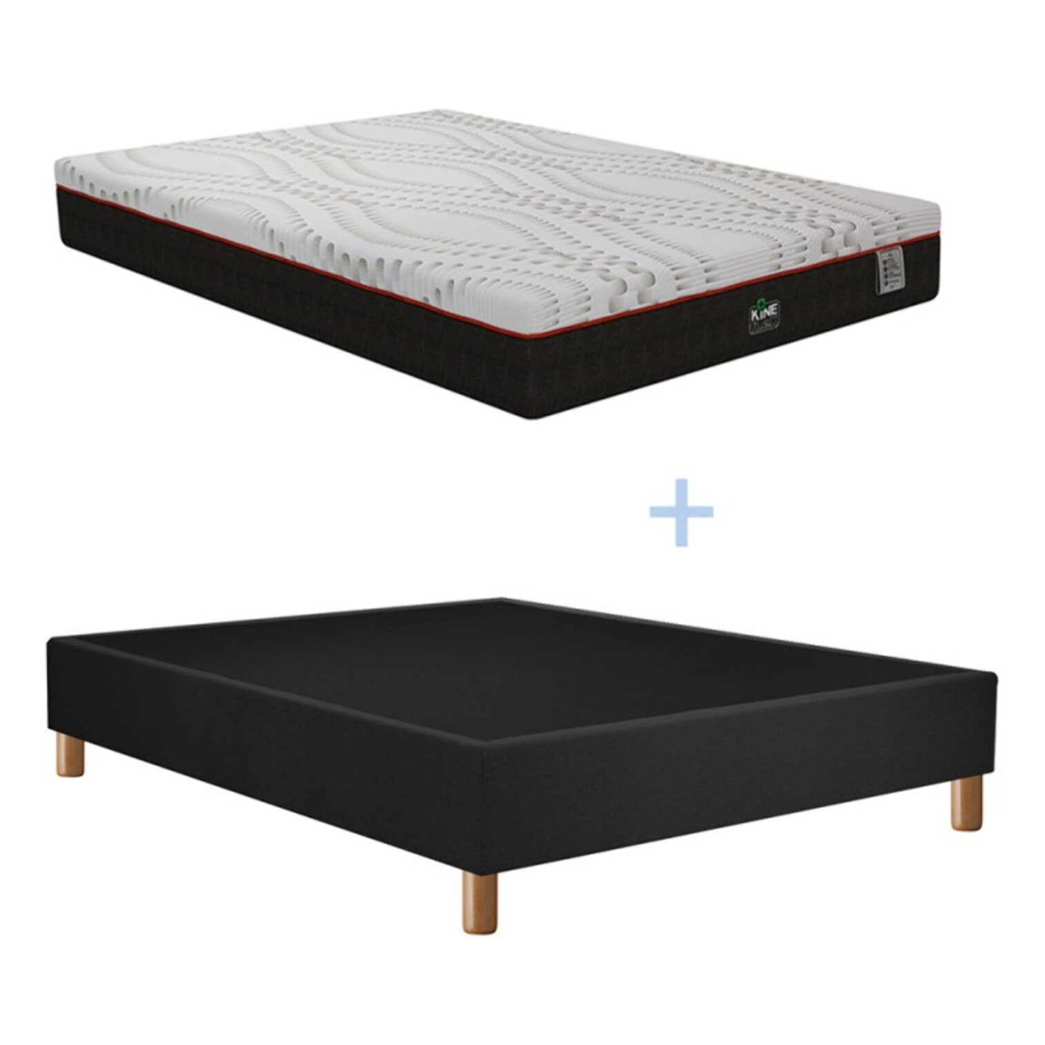 Ensemble Matelas Kineflex & sommier déco | Mémoire de forme et Aloe Vera rafraîchissant | Cadre à lattes | Tissu | Gris foncé