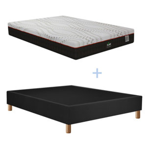 Ensemble Matelas Kineflex & sommier déco | Mémoire de forme et Aloe Vera rafraîchissant | Cadre à lattes | Tissu | Gris foncé