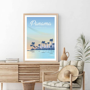 Affiche voyage Panama city Affiche + cadre en bois - Chêne