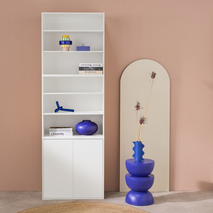 Etagère. bibliothèque modulable décor bois blanc 3 éléments - 2 portes 5 étagères L 70 x P 35 x H 210cm - Kompo