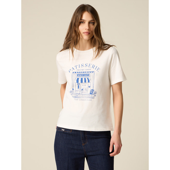 Oltre - T-shirt in cotone con stampa - Bianco
