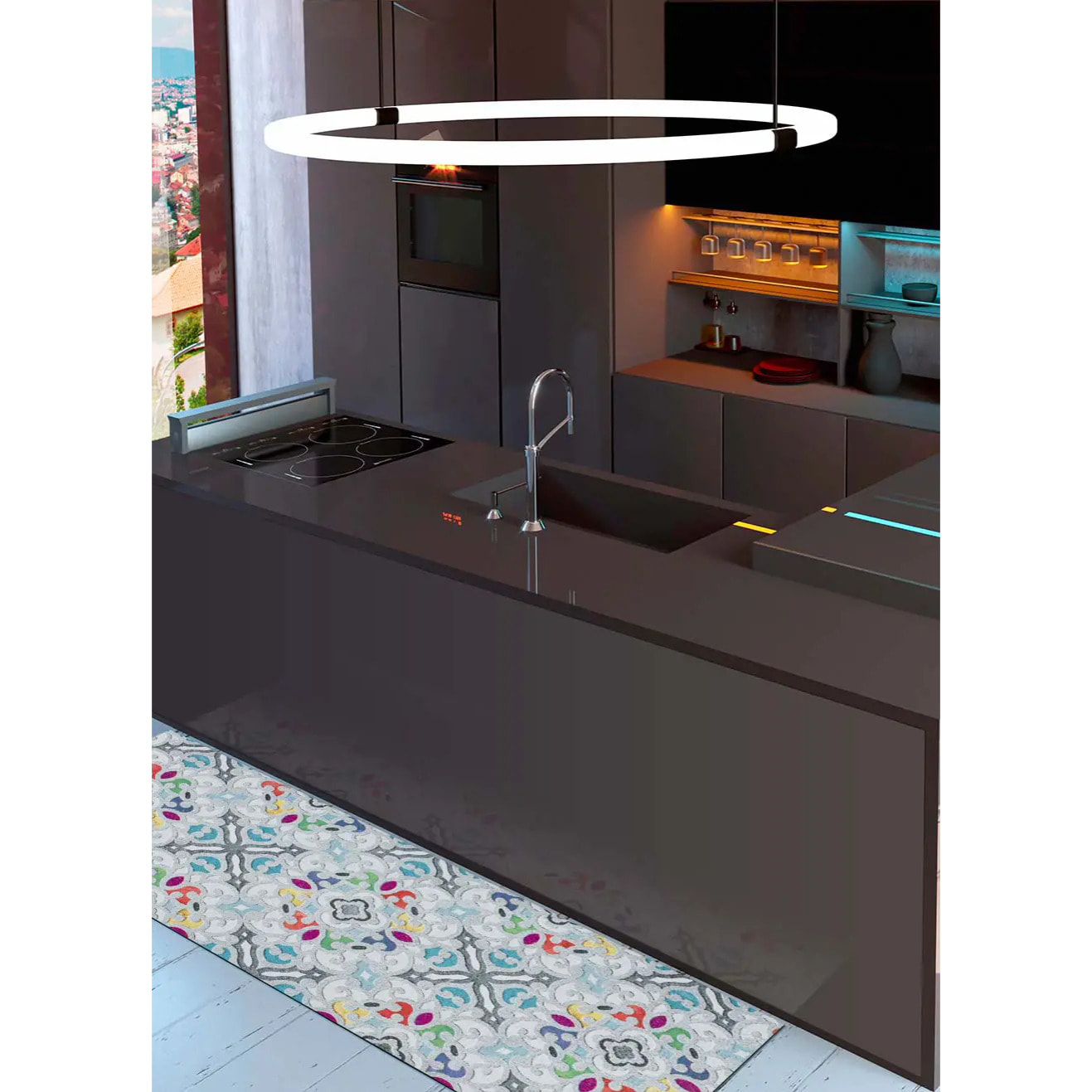 RICCI Alfombra lavable de cocina diseño bohemio multicolor, varias medidas disponibles.