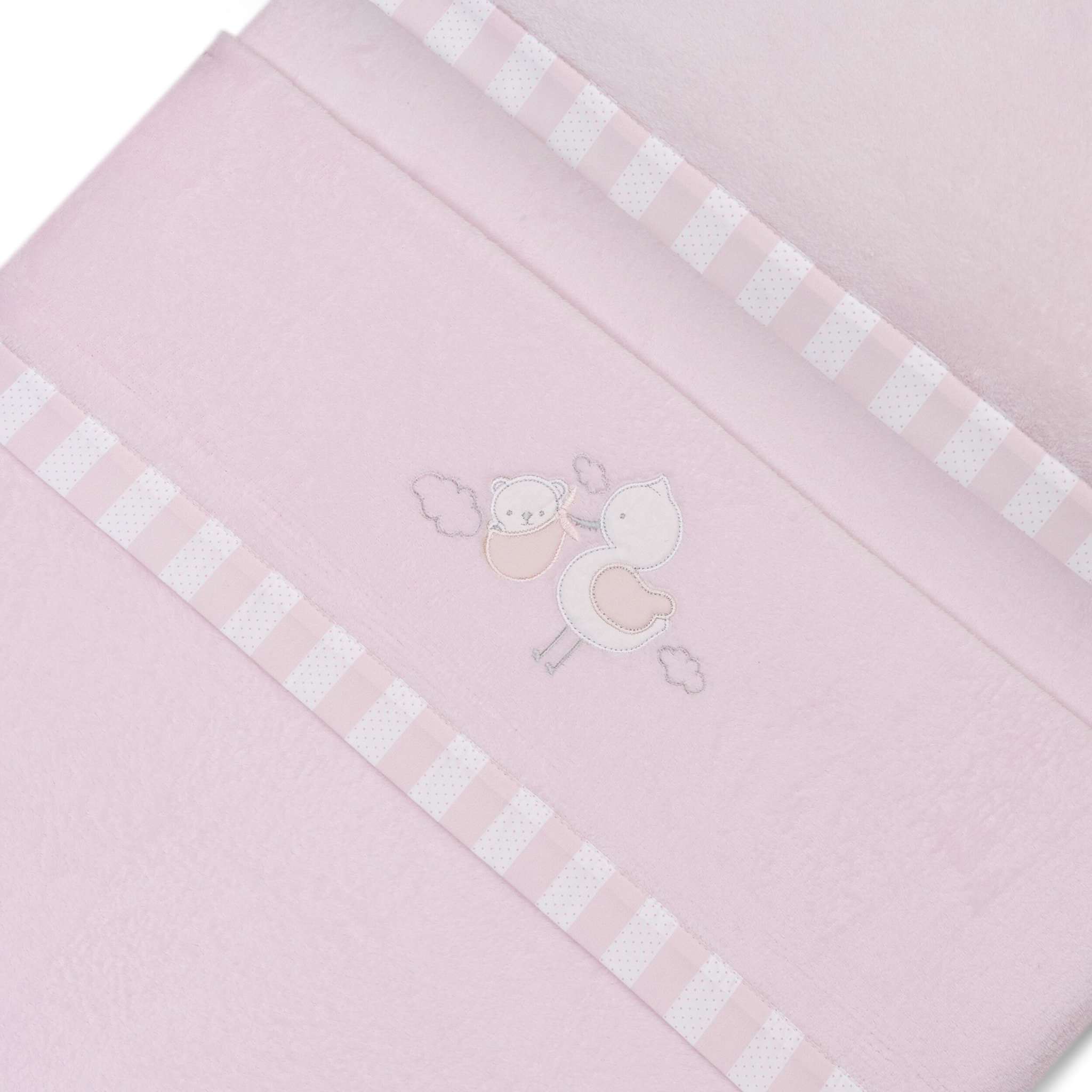 Triptico Cuna Coralina Cigueña Oso + Broche Rosa