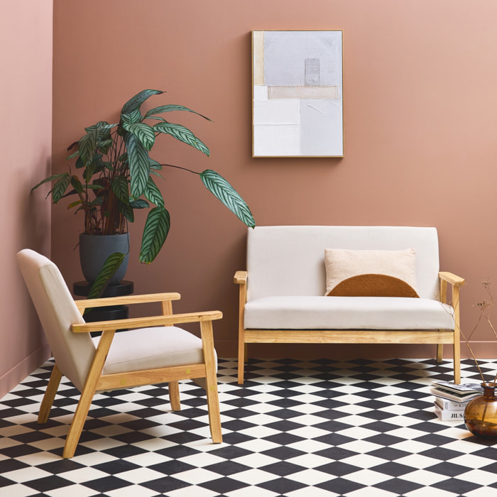 Banquette 2 places + fauteuil 1 place bois d'hévéa velours côtelé ISAK