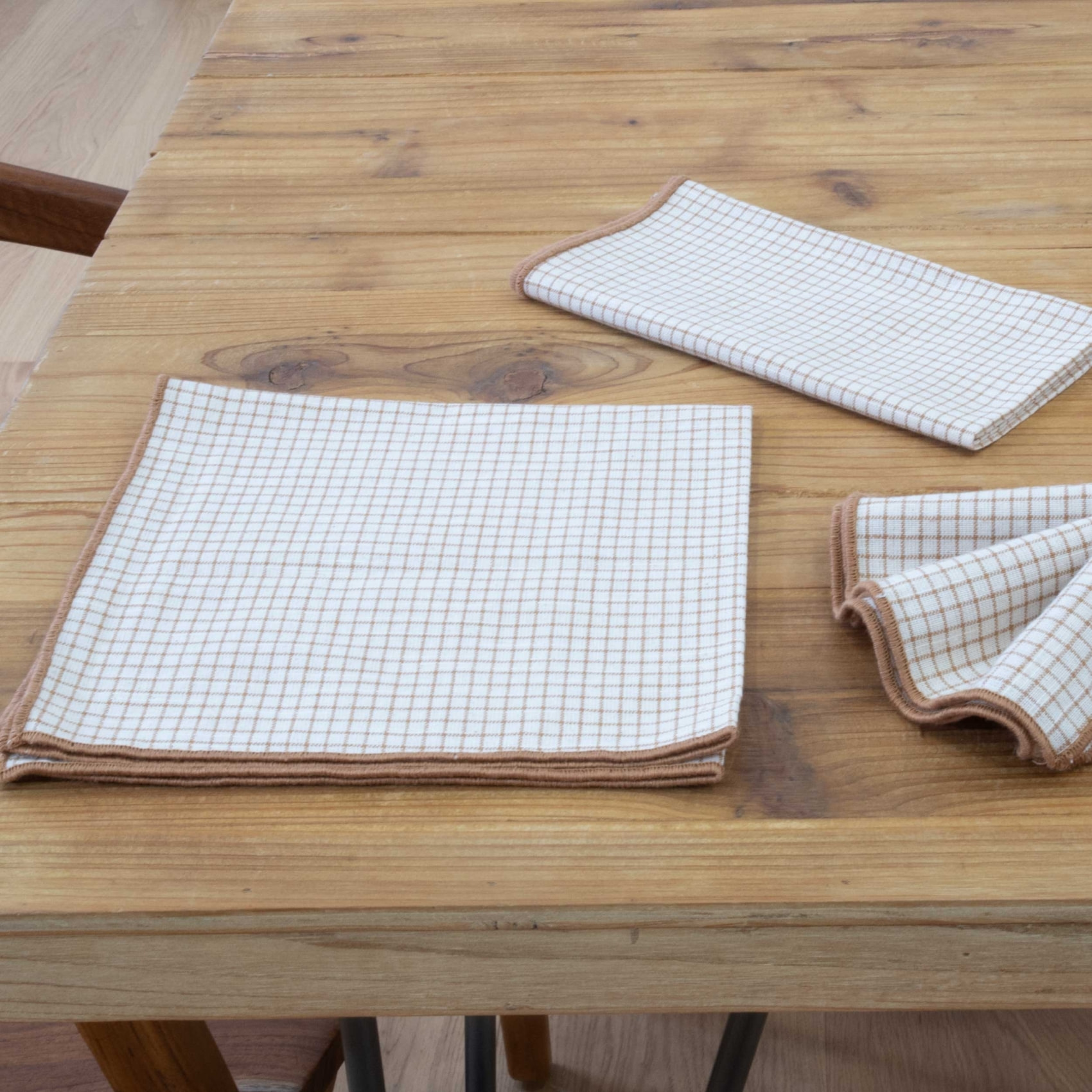 Serviette de table à carreaux en coton - Marron Brun