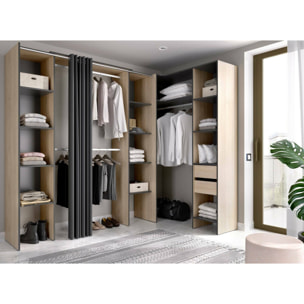 Guardaroba grande Dindo, Mobile camera da letto, Cabina armadio portabiti, Armadio appendiabiti, 234x141 h205 cm, Antracite e Rovere