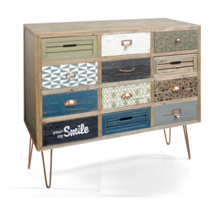 Commode à 12 tiroirs Tomasucci KIJO, en acier et bois, camel, 113 × 40 × 95 cm