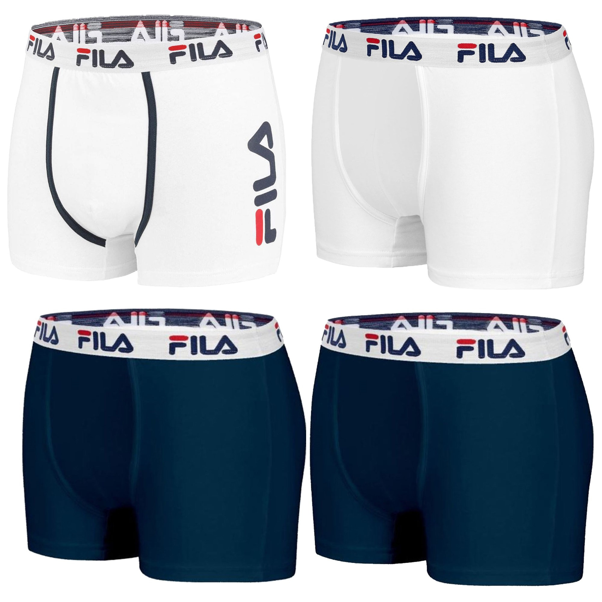 Set 4 calzoncillos bóxer fila en colores blanco y azul marino para hombre