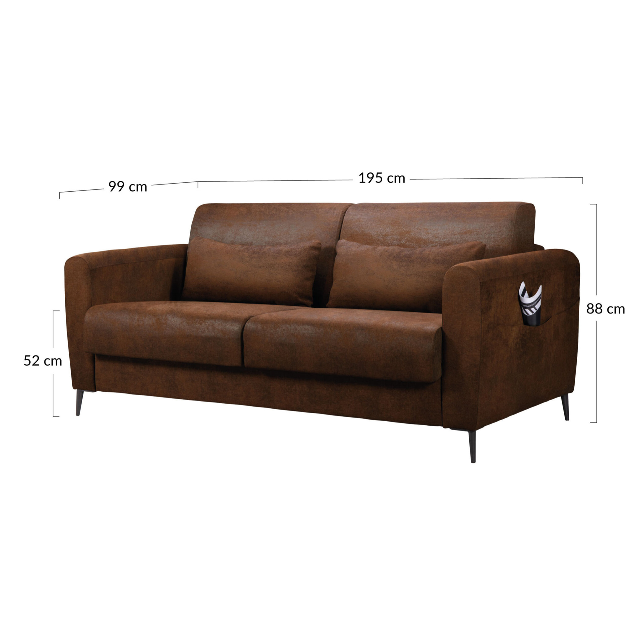 Allan - canapé lit 3 places convertible express couchage quotidien 140 cm matelas 12 cm en microfibre - Marron