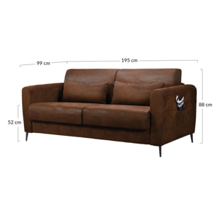 Allan - canapé lit 3 places convertible express couchage quotidien 140 cm matelas 12 cm en microfibre - Marron