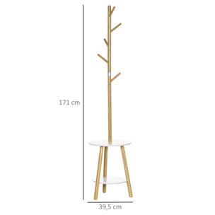 Porte-manteau design scandinave branches 5 patères 2 étagères MDF blanc bois bambou verni