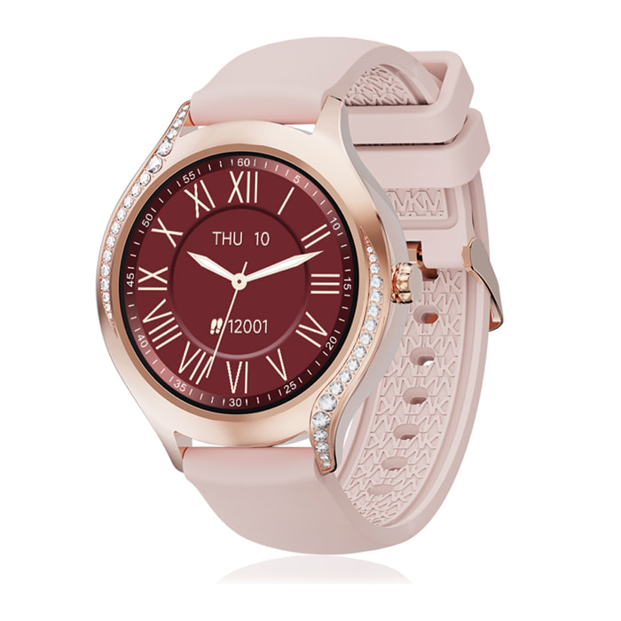 DAM Smartwatch T214 compacto y elegante. Llamadas BT, notificaciones push. Monitor de salud, ciclos femeninos. Modos deportivos. 4,1x1,1x4 Cm. Color: Oro Rosa