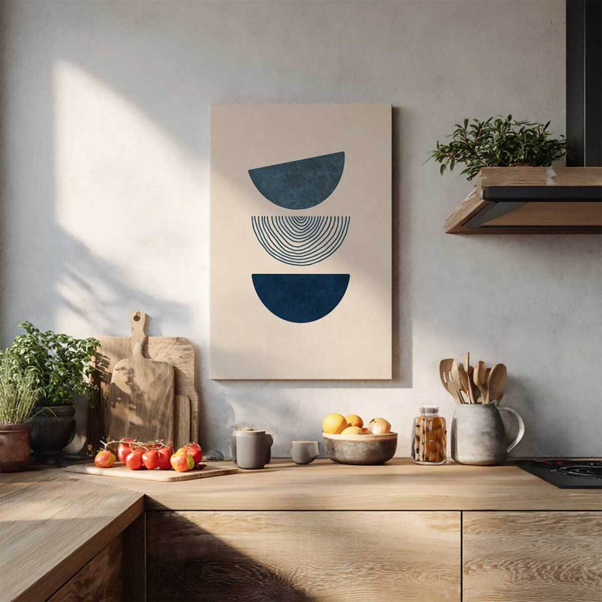 Tableau abstrait demi-cercles bleus Toile imprimée