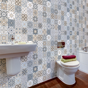 Stickers muraux - Sticker Mural Carrelage adhésif Cuisine Salle de Bain - 60 STICKERS CARREAUX DE CIMENT SIRTORI