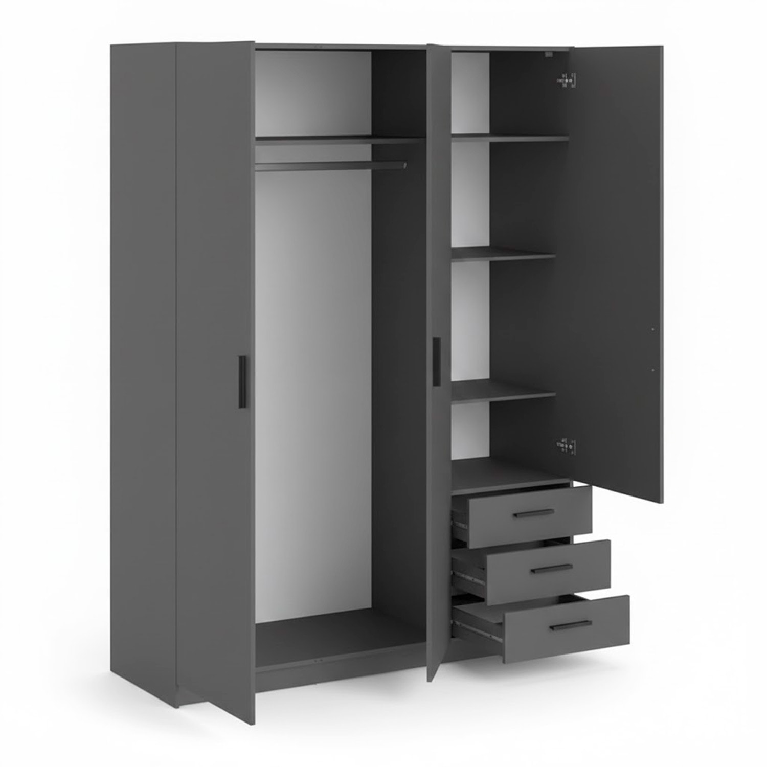 Armadio Con 3 Ante R 3 Cassetti Barra Appendiabiti E 4 Ripiani Di Cui 2 Regolabili Design Moderno Capiente 147 x 49.8 x 200.4 Cm Grigio Scuro
