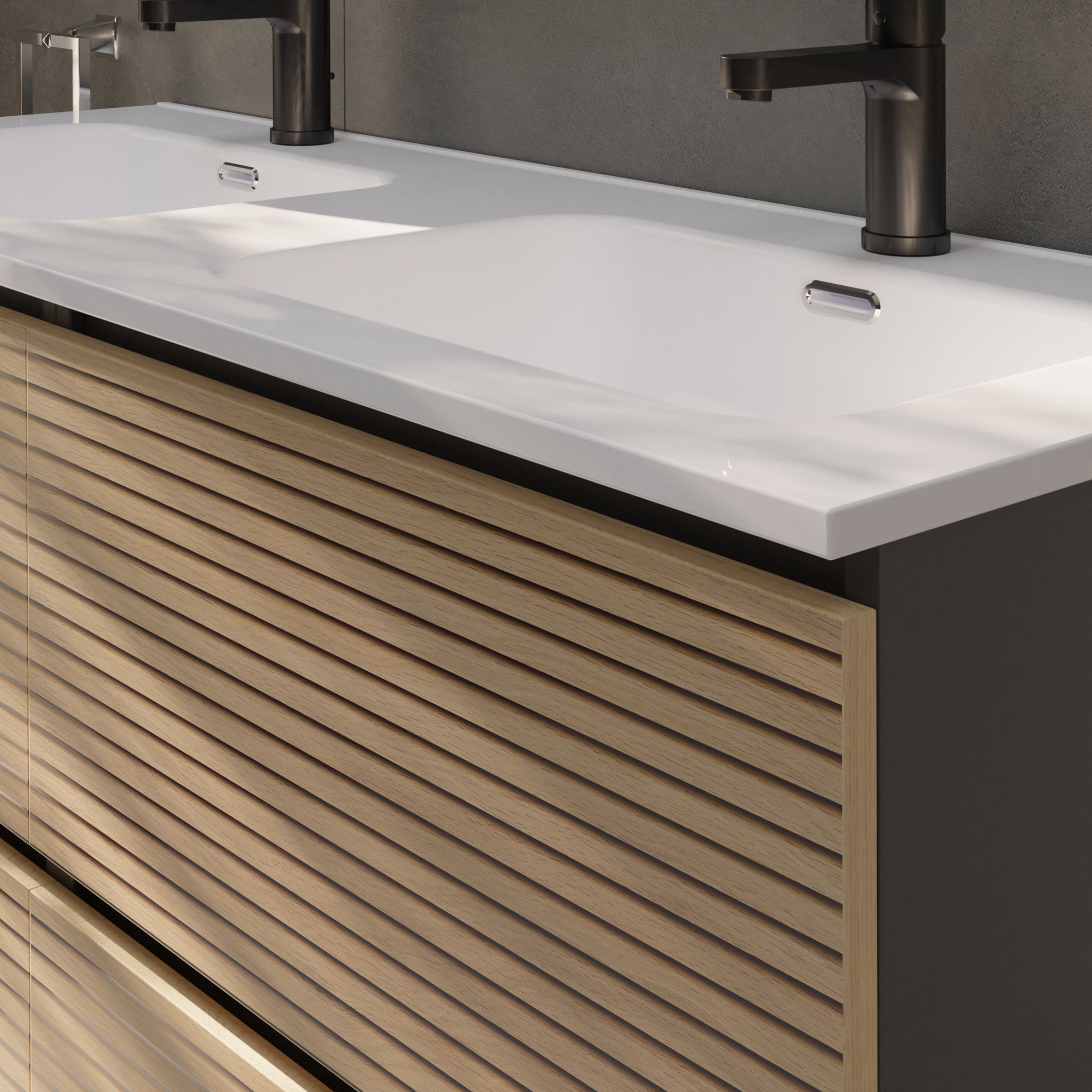 CONJUNTO DE BAÑO YINU | 120 CM NEGRO - SOLOMON | CUATRO CAJONES | LAVABO ENCASTRADO | NO INCLUYE ESPEJO|ALDAY