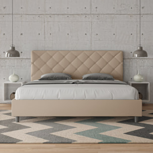 Letto matrimoniale king size con rete imbottito 200x200 similpelle tortora Priya