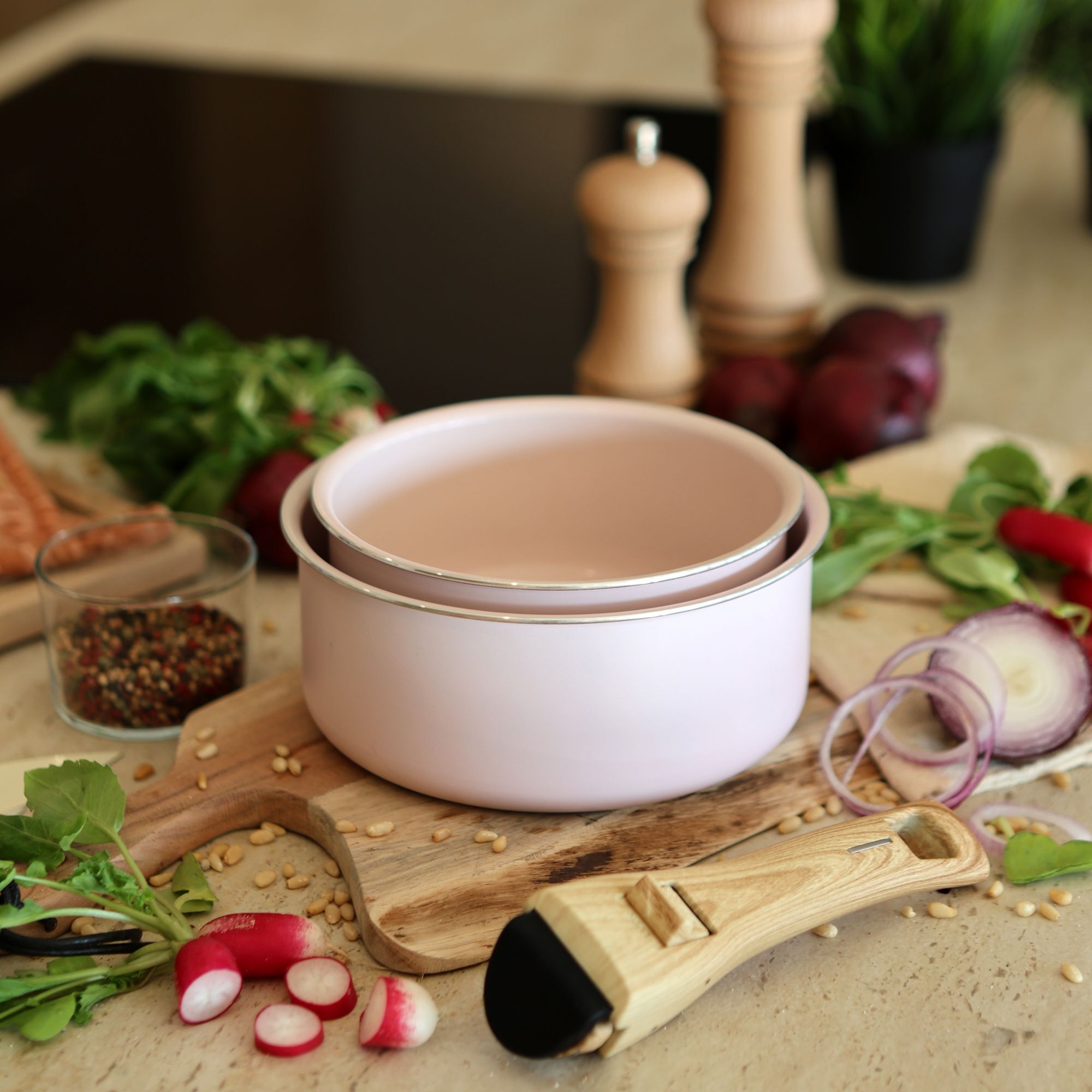 Lot de 2 casseroles rose revêtement céramique - Tous feux COLORAMA