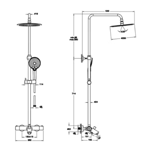 Colonne de douche ou bain douche thermostatique VITRA Aquaheat Bliss 250