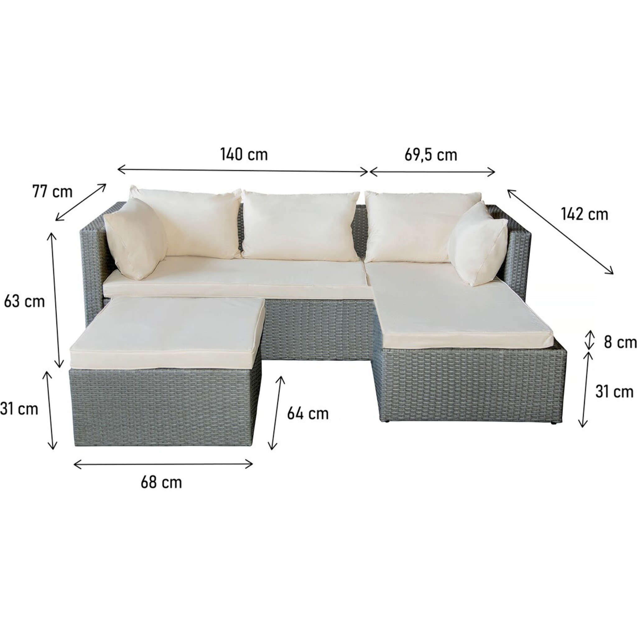 Salon de jardin bas en résine tressée "Diya" 3 places - Gris et beige