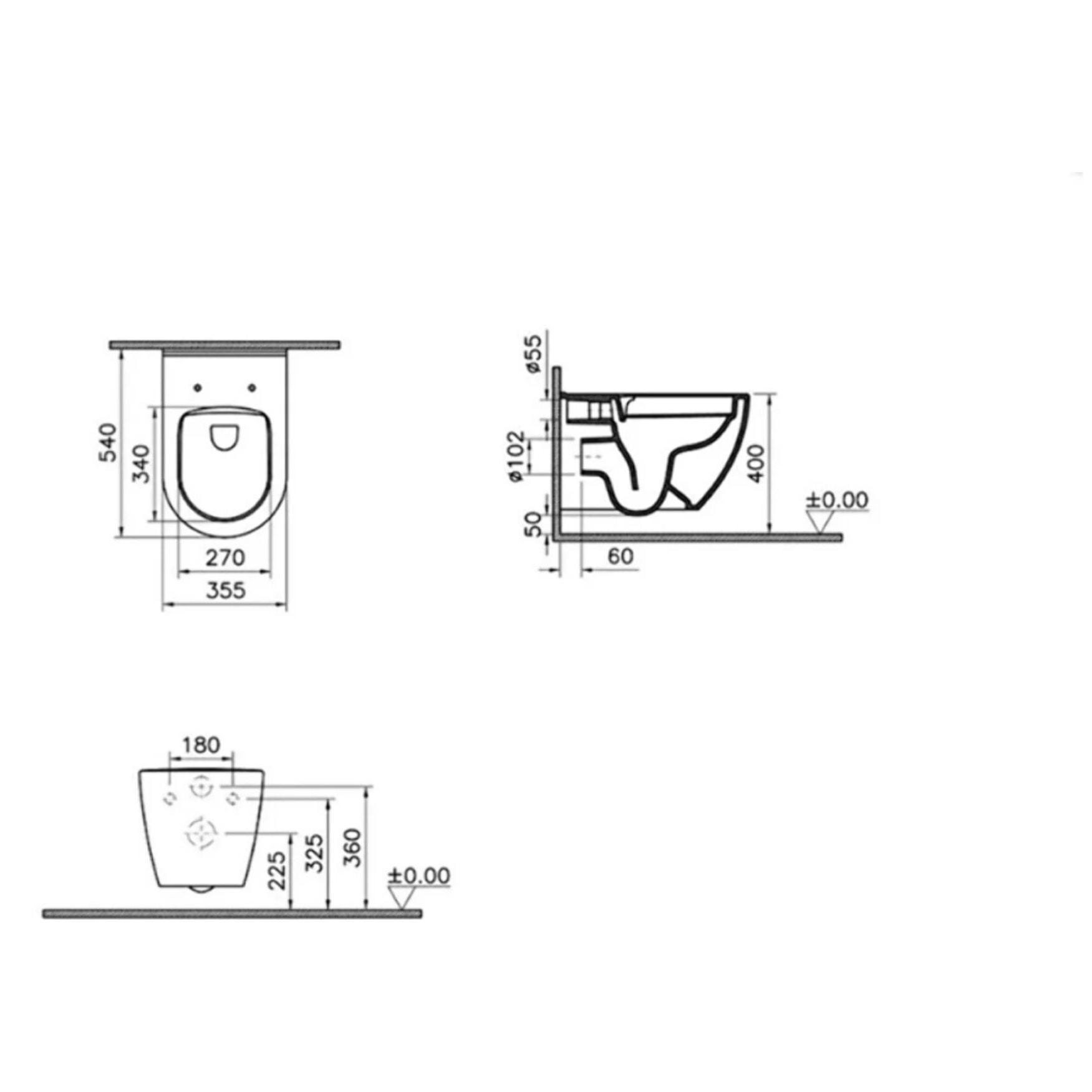 WC sans bride S60, fixations invisibles + Abattant softclose, Blanc (7510-003-6288)