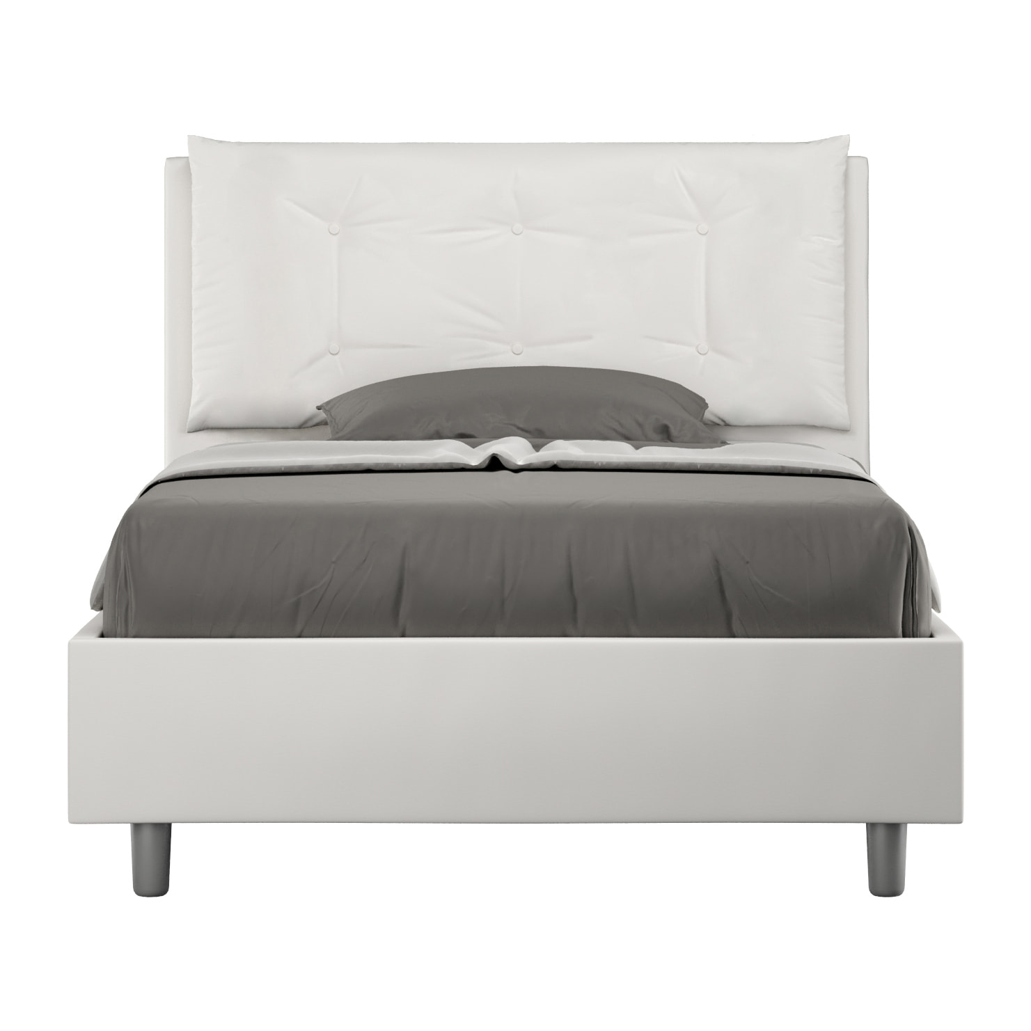 Letto una piazza e mezza con rete imbottito 120x190 similpelle bianco Annalisa Large