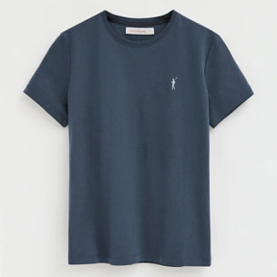 Camiseta azul denim de manga corta y cuello redondo con bordado Rigby Go