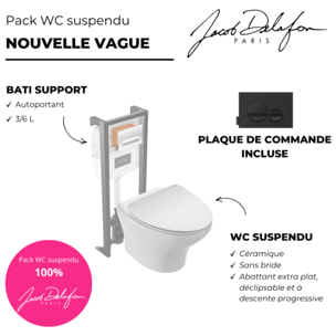 Pack WC suspendu sans bride Nouvelle vague + bati support + plaque noir brillant noir mat