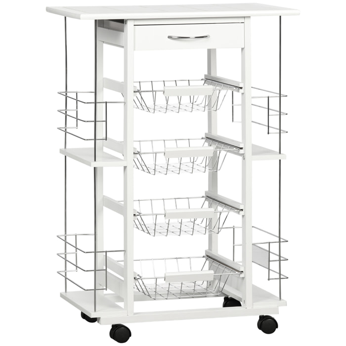 Carrito de Cocina con Encimera Baldosado Cajón 4 Cestas Especieros 57x37x83 cm