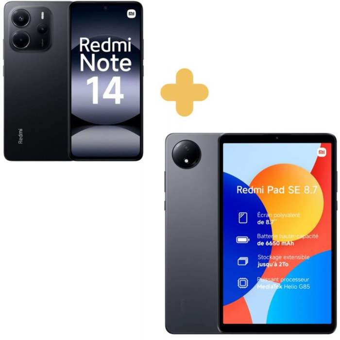 Téléphone portable XIAOMI Pack Redmi Note 14 Noir 256Go + Tab Redmi Pad SE 64Go