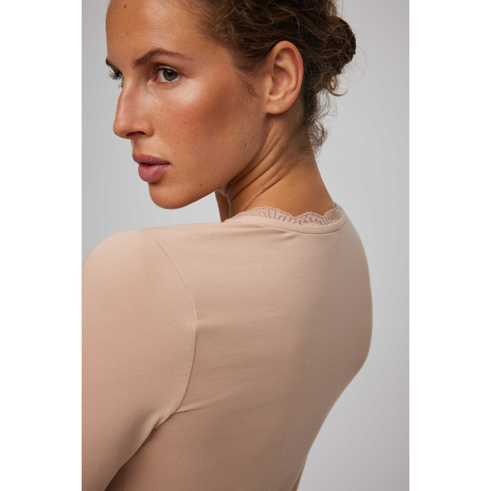 Maglietta lingerie a maniche lunghe in cotone beige