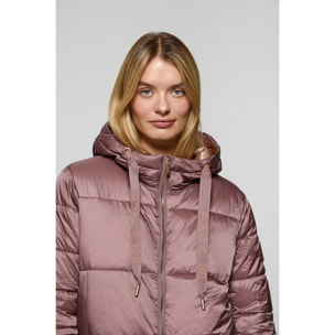 Giacca rosa tortora Rose lunga e trapuntata con cappuccio fisso e particolari Polo Club