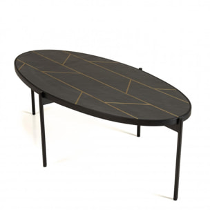 BASILE - Table basse ovale 131x65cm effet pierre motifs dorés