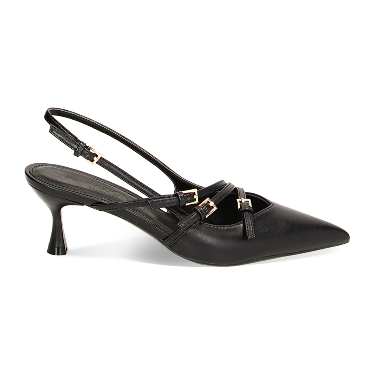 Décolleté slingback nere con fibbie, tacco 6 cm
