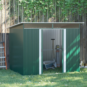 Cobertizo de Jardín Exterior 4,5 m² 260x194x200 cm Caseta de Jardín Exterior Metálica con Paneles Frontales Transparentes y 2 Puertas Corredizas para Almacenamiento de Herramientas Verde
