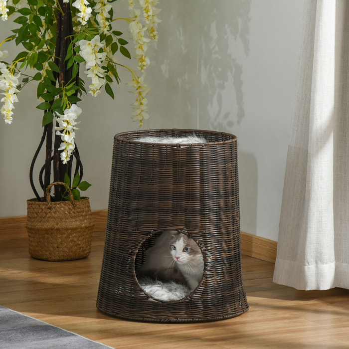 Cesta de Ratán para Gatos de 2 Niveles con Cojines Lavables Ø45x50 cm Marrón