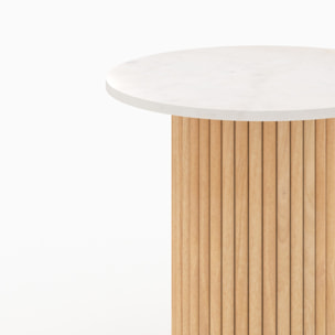 Table d'appoint en marbre et bois de manguier D40 cm - Agathe