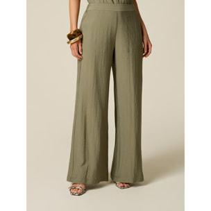 Oltre - Pantaloni palazzo effetto crinkle - Verde militare