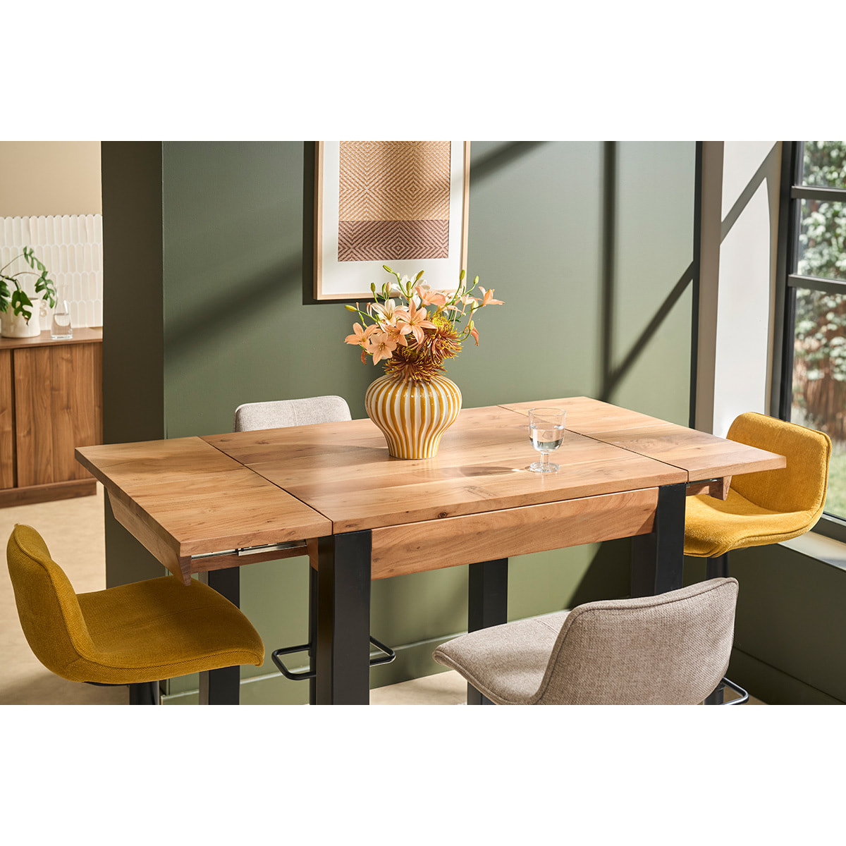 Table de bar extensible en bois massif et métal L80-135 cm TRAP