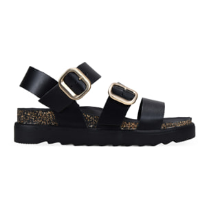 Sandalias de cuña negras en piel con hebillas