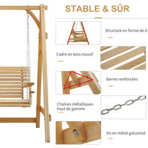 Balancelle de jardin 2 places dim. 1,8L x 1,2l x 1,85H m accoudoirs supports verres bois de mélèze pré-huilé