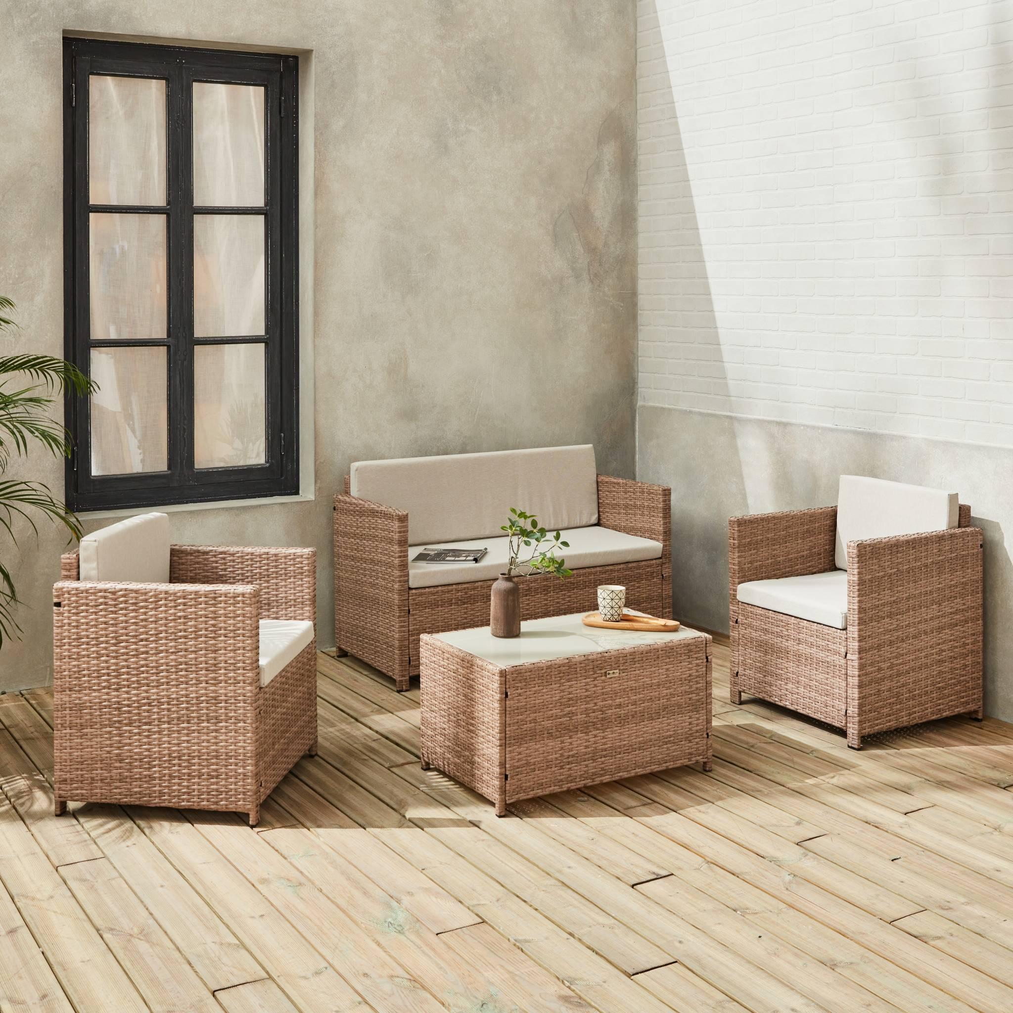 Salon de jardin 4 places résine + canapé + 2 fauteuils + table | Oviala
